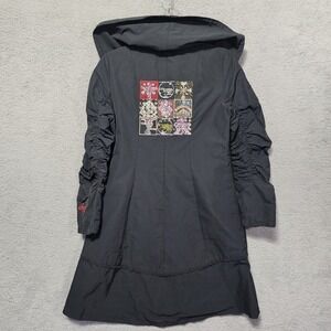 Aventures Des Toiles Womens Embroidered Jacket Trech Coat Ruched Water Resistant